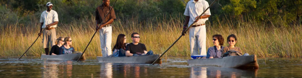 clients on a mokoro safari in the Okavango Delta