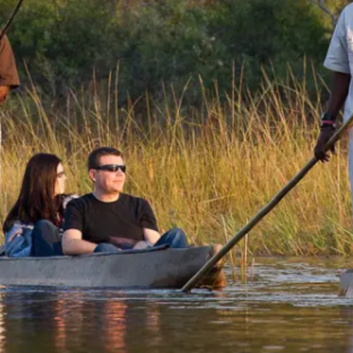 clients on a mokoro safari in the Okavango Delta