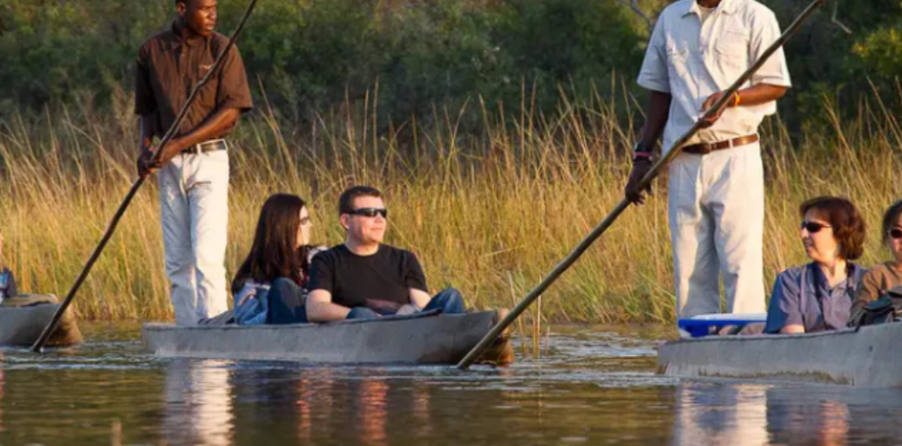 clients on a mokoro safari in the Okavango Delta